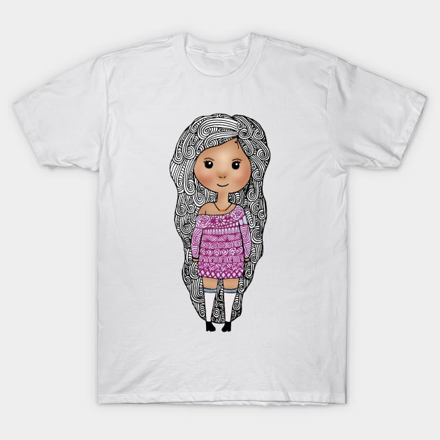 Cute Zentangle Girl T-Shirt by TheHermitCrab